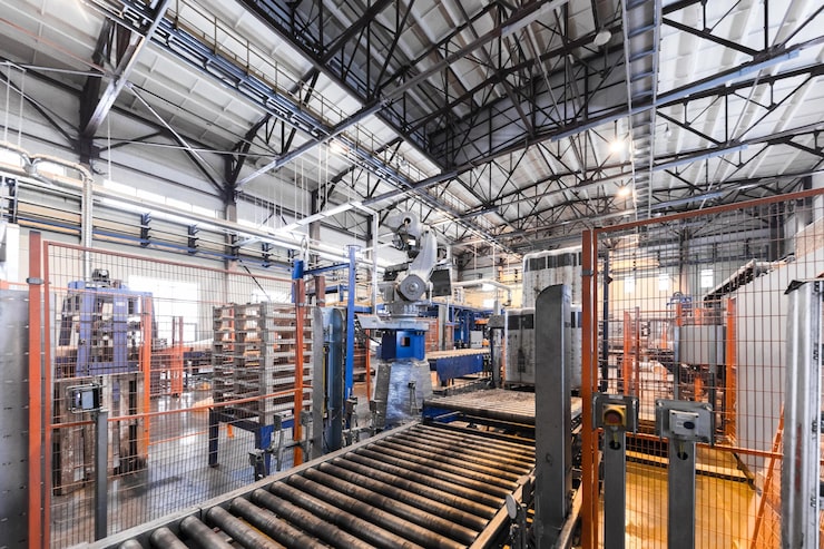 Modern manufacturing facility with industrial equipment